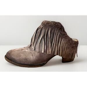 Freebird by Steven Lucy Women's 9 Brown Mule Leather Bootie Fringe Western Gyps